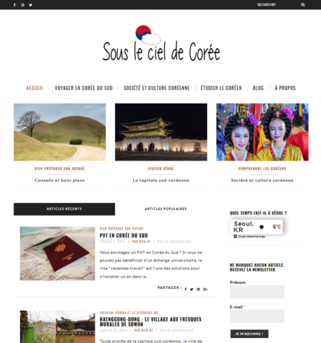 homepage sous le ciel de corée en 2019