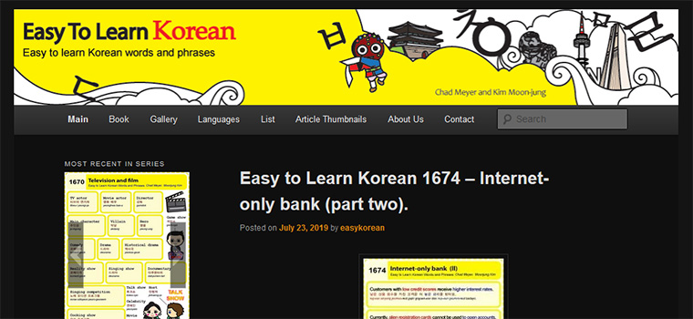 Page d'accueil du site Easy to learn Korean