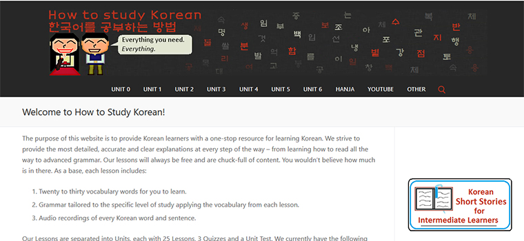 Page d'accueil du site How to study Korean