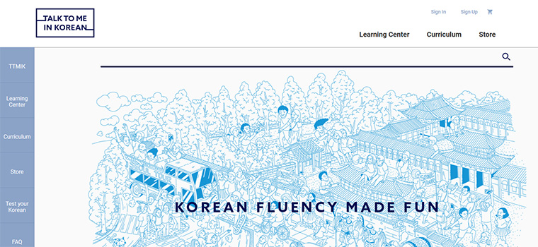 Page d'accueil du site Talk to me in korean